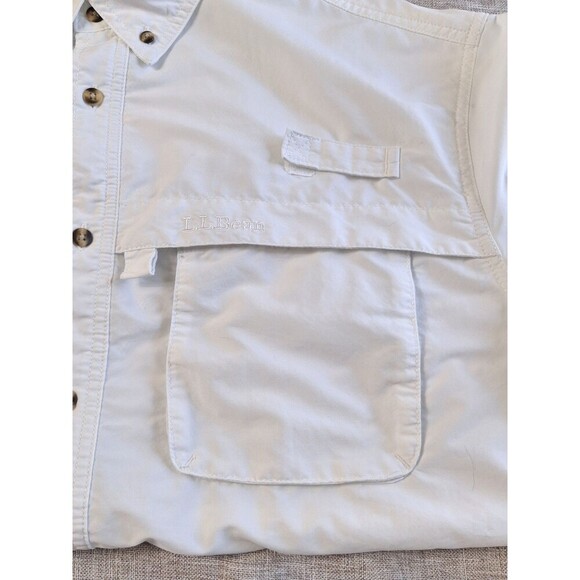 LL Bean Men's Outdoor Button Up Shirt White Short Sleeve Casual Back Vent Top L - Picture 5 of 9